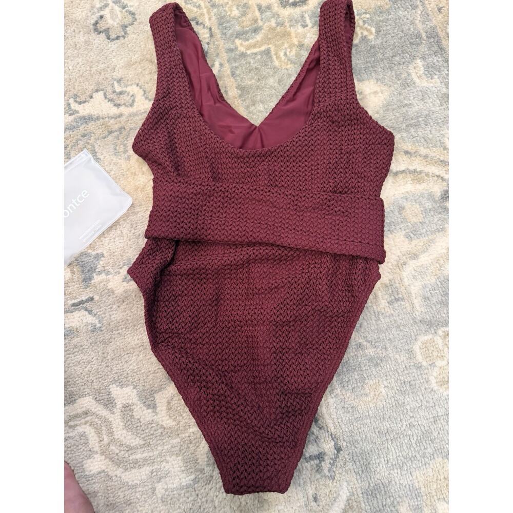 Montce Maroon Crochet Kim One-Piece Belted Swimsuit XL NEW - Picture 6 of 10